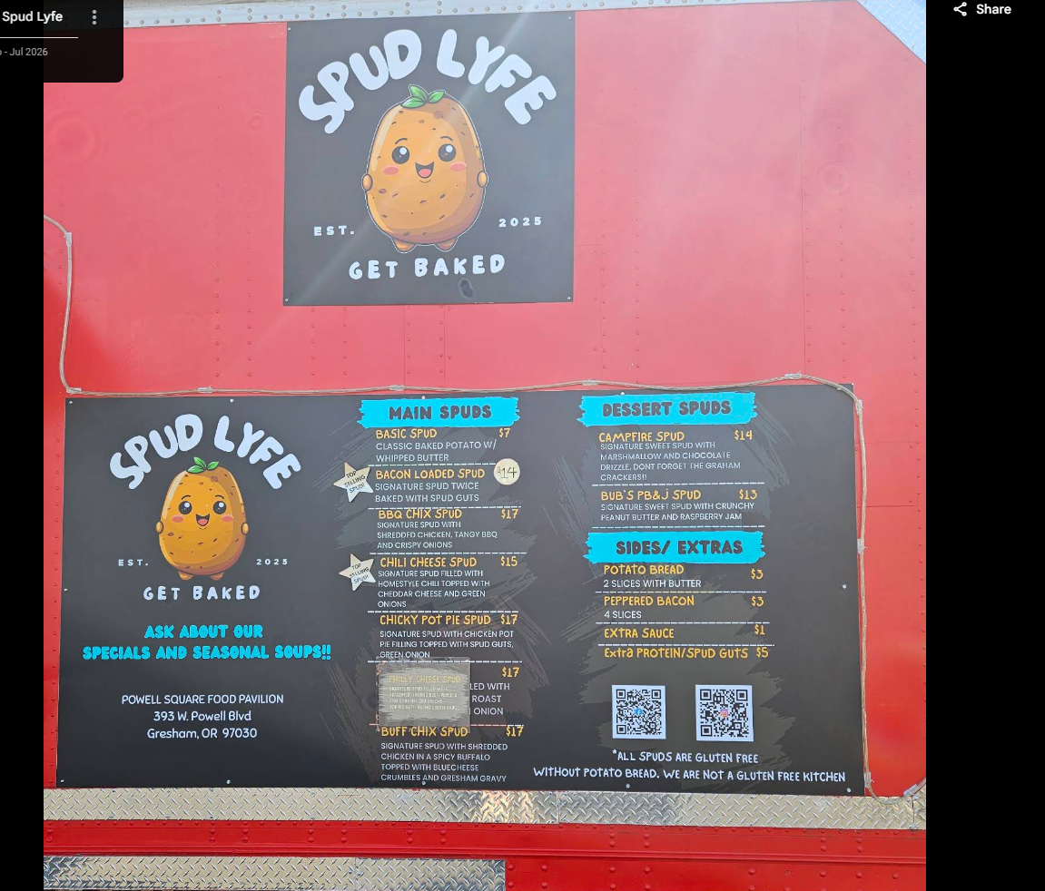 Spud Lyfe food truck and menu at Powell Square Food Pavilion